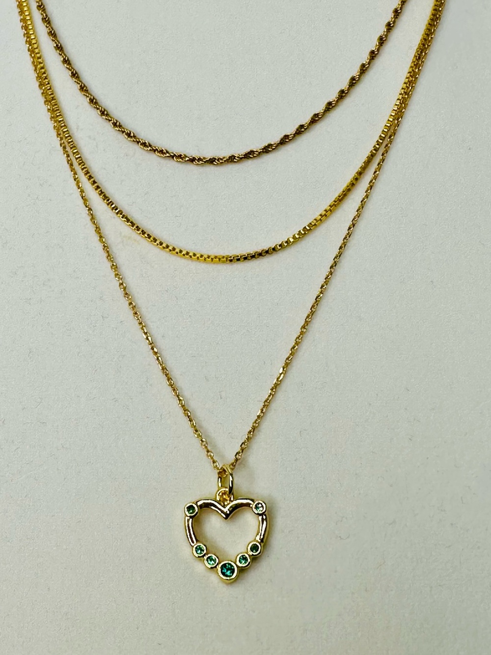Gold Layered Heart Pendant Necklace with Green Accents - Women Jewelry